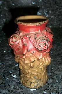 antique small red and gold goofus glass vase nr one