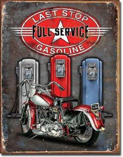   listed Vintage Gas Station Metal Sign Last Stop Garage Motorcycle
