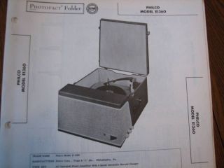 philco e1360 record player photofact repair manual 