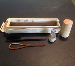 Vintage Typewriter Cleaning Kit with old Underwood oil bottle in wood 