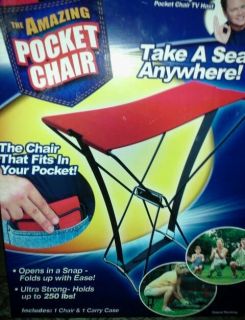 The Amazing Pocket Chair, fits in your pocket holds up to 250 lbs open 