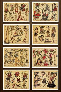 Sailor Jerry Pin Up Girl Set 1 Vintage Tattoo Flash Design Sheets 