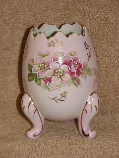   Porcelain Footed Pink Cracked Egg Vase / Planter Handpainted 1962