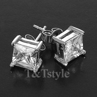 6mm clear cz square stud earrings new from