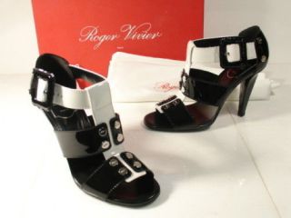 nib roger vivier black white patent leather pumps 7 b