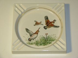 vintage hyalyn porcelain partridge hunting ashtray  25