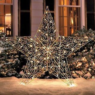 OUTDOOR LIGHTED CHRISTMAS 4 FOOT GOLD STAR Yard Art Display Holiday 