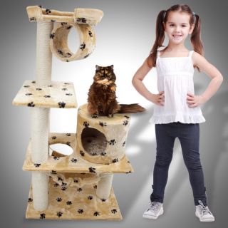   47 Level Condo Furniture Scratching Post Pet House Beige Paw Print