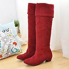 Red Womens Fashion Shoes Stretch Faux Suede Low Heel Knee High Boots 