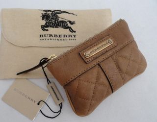 BN Auth Burberry Tan Quilted Leather Small Wallet / Coin Purse Bag