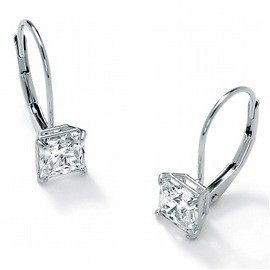 Carats Princess Shaped Diamond Alternatives Lever Back Earrings 10K 