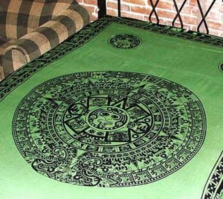 green aztec calendar tapestry bed sheet wall hanging one day shipping 