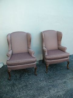 PAIR OF HIGH BACK QUEEN ANNE LEGS SIDE BY SIDE CHAIRS BY PEMBROOK 