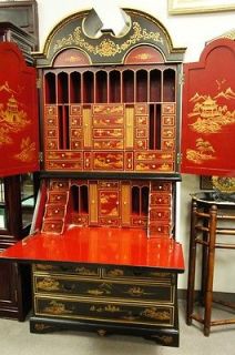 Chinoiserie Red Black Lacquer Bureau Flip Desk Cabinet FREE DELIVERY 