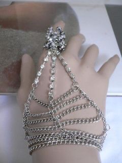   SILVER BODY HANDS CHAINS SLAVE BRACELET MOROCCAN RING BEADS RHINESTONE