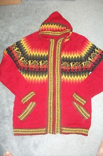 New Christmas Red Alpaca Soft Sweater Jacket With Zipper Hood Peru 
