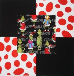   GRINCH STOLE CHRISTMAS black Red White Spots Quilt Fabric Squares