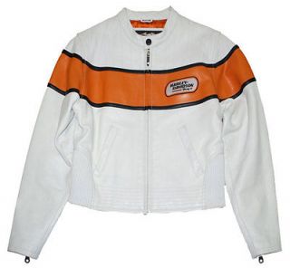 HARLEY® WOMENS RACING WHITE LEATHER JACKET,CERTIFIED PRE OWNED