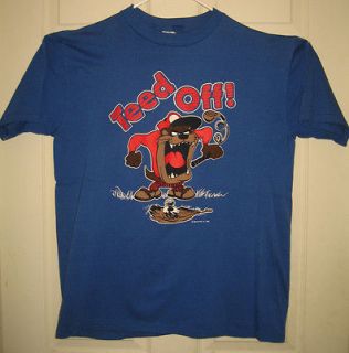 TAZ TEED OFF Shirt L 1988 Warner Bros Golf Looney Toons Devil OOP 