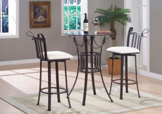gray metal glass 3 pc bistro counter dining table set