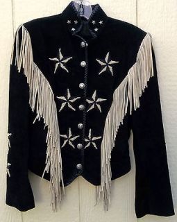 Diamond Leathers Western Rodeo Black Suede Beaded Fringe Jacket Size 4 