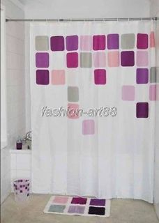 Purple Square Geometric Picture Design Bathroom Fabric Shower Curtain 