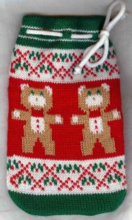 Machine Knit Christmas Draw String Gift Bag, Bears, small items or 
