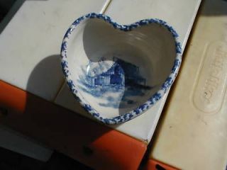 stoneware casey pottery blue cabin heart shaped bowl time left