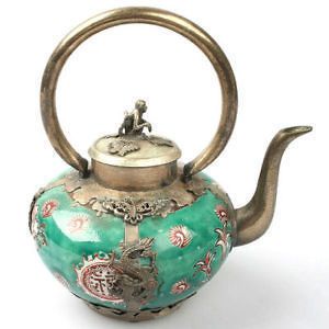 wonderful porcelain green teapot carved dragon from china time left