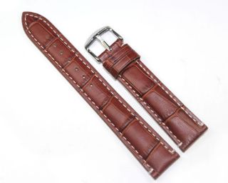   Latest Brown with white line Genuine Leather Watchband Strap TG104B_1