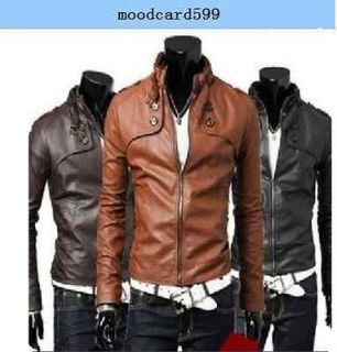 New Fashion Men boys Slim Leisure PU Leather Short Jacket Coat 