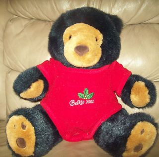 2001 Belks Belkie 13 Plush Christams Teddy Bear in Red Holiday Onesie 