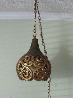 Vintage Green Gold Mid Century Modern Hanging Electric Lamp Light