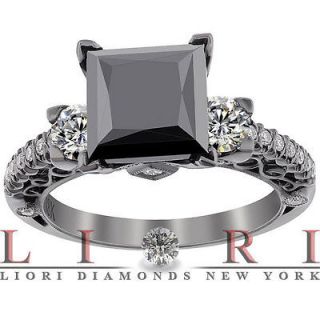 50 ct princess cut black diamond engagement ring 14k
