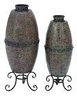 NEW Two Elegant Metal Vases Set.Pair.Urn Shaped Accents.Earth Tone 