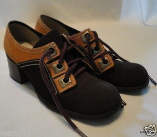 EXCELLENT VINTAGE 1960S WOMENS CHUNKY HEEL BROWN RUST 2 TONE SUEDE 
