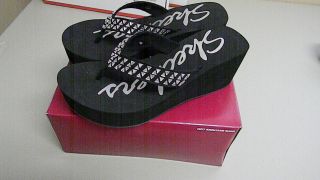 New Womens Skechers Stone Rose Black Sandals/Shoes Flip Flops Ladies