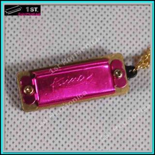   Rose pink pendant gold chain Mini Harmonica C 4 hole 8 tone Necklace