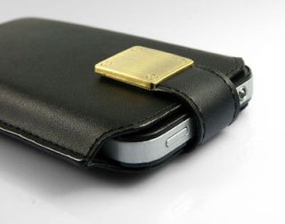 Real Genuine Leather Sleeve Pouch Case BLACK FOR APPLE IPHONE 4 4G 4S