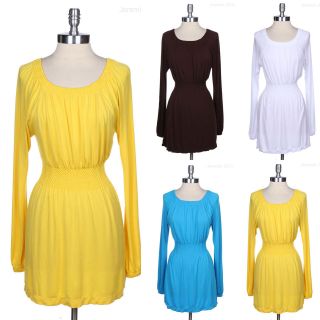   Neckline and Waist Long Sleeve Solid Dress Round Neck Stretchable