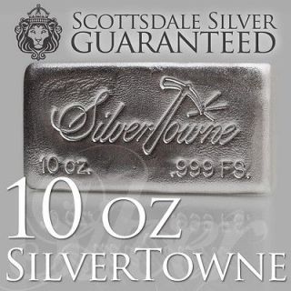 10 oz SilverTowne HAND Poured Silver Bar   Ten Troy oz .999 Silver 