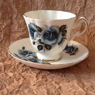 Royal Grafton England Blue Rose Tea Cup & Saucer Fine Bone China