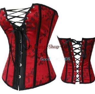 Red bust lace up exposure sexy floral embroidery corset bustier party 
