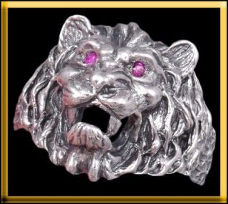 HUGE LION KING RUBY EYES 925 STERLING SOLID SILVER MENS RING S US 11 