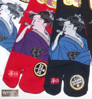Japanese Geisha Tabi Socks Ukiyoe Kimono Ninja Split Toe Geta Sandals 
