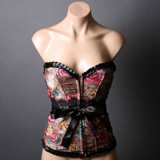 Brown Floral Lace Ribbon Ruffle Trim Bow Bustier Corset Halter Tube 