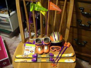   girl doll nickis ski gear w/ helmet, gogles, skis, shoes, and flags