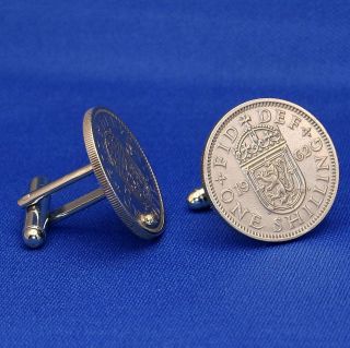 Scottish Crest QE2 Shilling Coin Cufflinks   Crown of Scotland Shield 