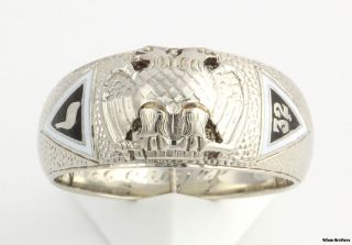 Scottish Rite 32nd Degree Masonic Band   14k White Gold Ring 11+g 