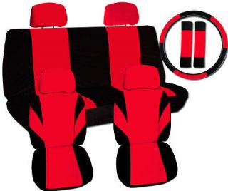 13pc set cool car seat covers blk/red +matching swc+sbc,NO AIRBAGS 